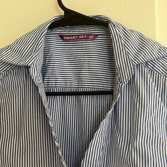 Blue and white stripe button down blouse - Picture 2 of 6